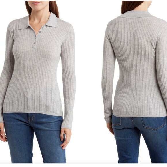 NWT The Cashmere Project Ribbed Polo Sweater in Deep Saddle, Size M - Picture 7 of 7